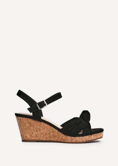 Linzi Elyah Black Faux Suede Cork Wedge - Size 8 Image 2