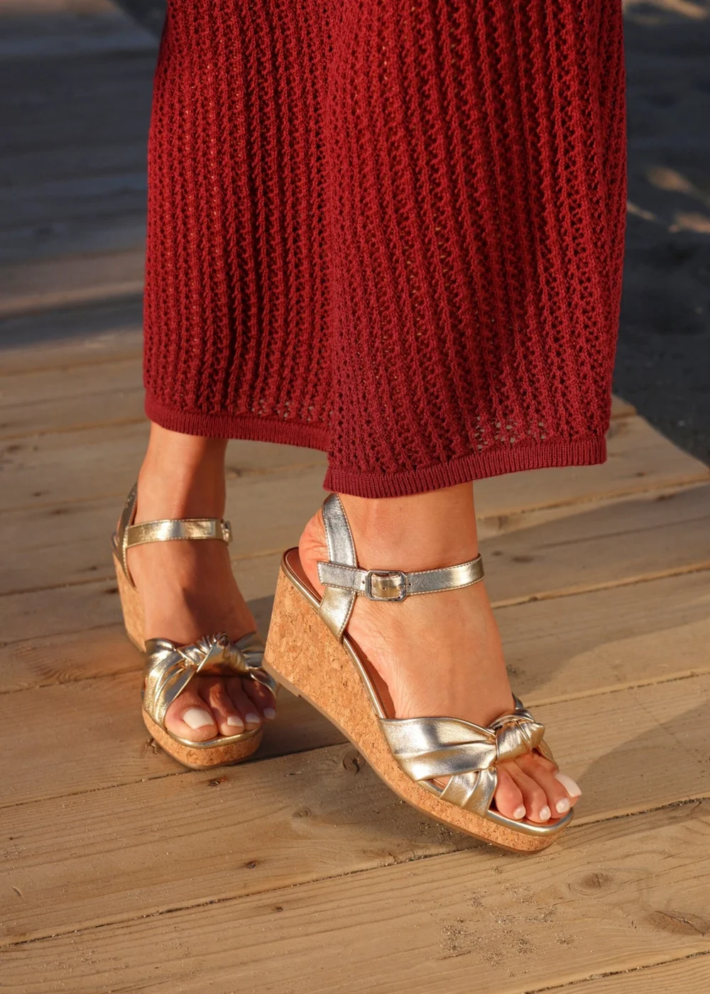 Linzi Elyah Gold Faux Leather Cork Wedge - Size 6 Image 1