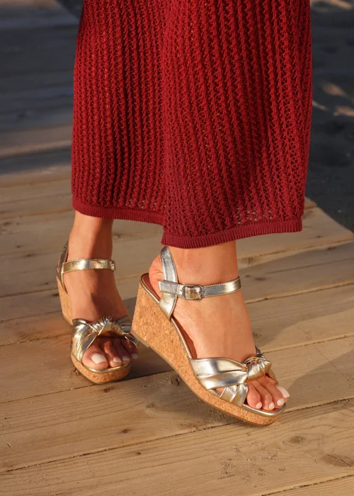 Linzi Elyah Gold Faux Leather Cork Wedge - Size 6 Image 1