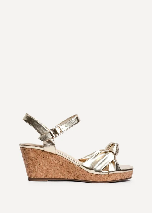 Linzi Elyah Gold Faux Leather Cork Wedge - Size 6 Image 2