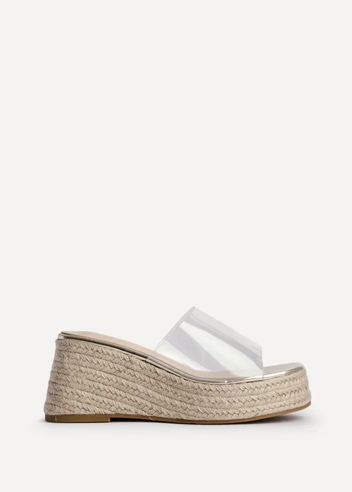 Linzi Clear Espresso Perspex Espadrille Inspired Mule Wedges - Size 5 Image 2