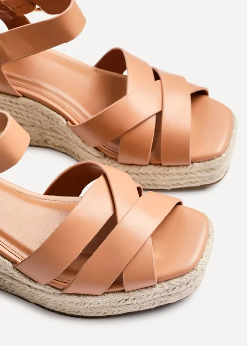 Linzi Sheena Tan Faux Leather Crossover Espadrille Platform Wedge - Size 5 Image 4