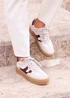 Linzi Kaia Sand & Burgundy Faux Leather Lace Up Flatform Trainers - Size 5 Image 1