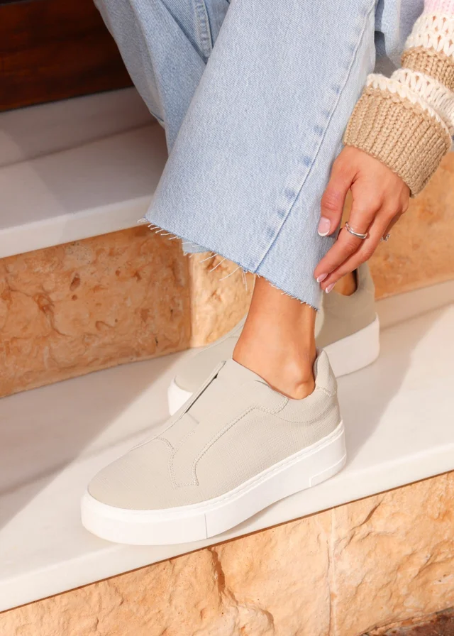 Linzi Henley Taupe Textured Slip On Platform Trainers