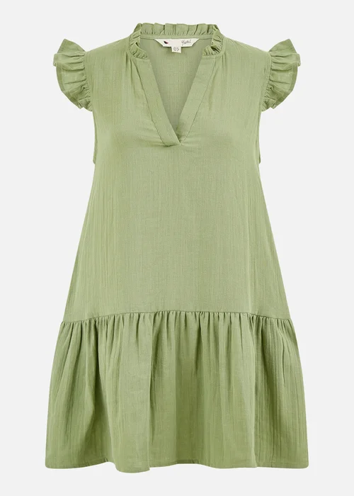 Yumi Green Double Cotton Tunic With Frill Sleeves - 8 Image 3