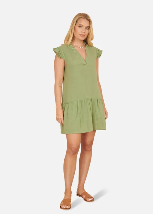 Yumi Green Double Cotton Tunic With Frill Sleeves - 8 Image 1