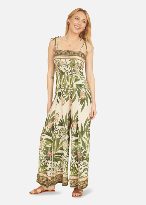 Yumi Green Palm Print Strappy Viscose Jumpsuit - 12 Image 1