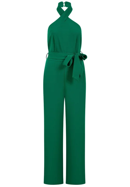 Yumi Green Cross Over Halter Neck Jumpsuit - Size 16 Image 4
