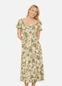 Yumi Beige Cotton Palm Print Ruched Midi Dress - 12 Image 2