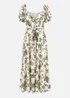 Yumi Beige Cotton Palm Print Ruched Midi Dress - 12 Image 3