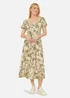 Yumi Beige Cotton Palm Print Ruched Midi Dress - 12 Image 1