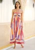 Yumi Multicolour Block Print Halter Neck Cotton Maxi Dress - M Image 1