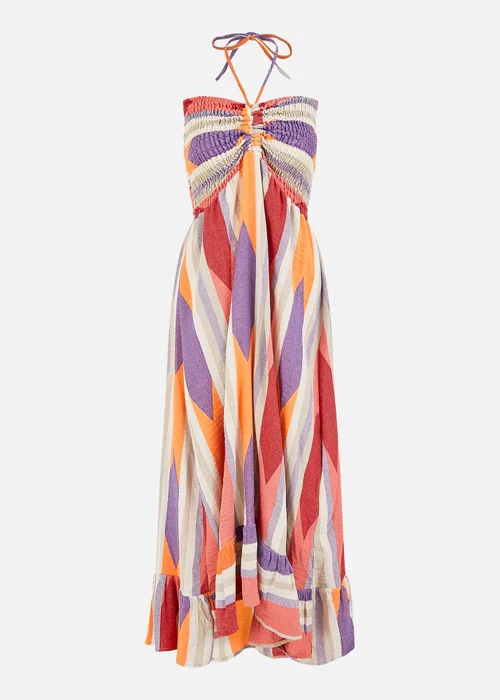 Yumi Multicolour Block Print Halter Neck Cotton Maxi Dress - M Image 3