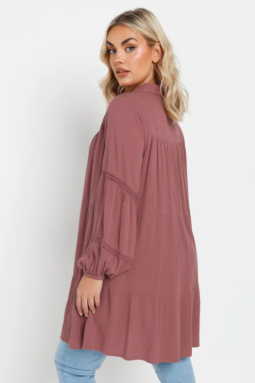 YOURS Curve Dusky Pink Tiered Crochet Detail Shirt - Size 20 Image 4