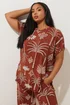 Yours Curve Brown Palm Print Plisse Top - Size 14 Image 3