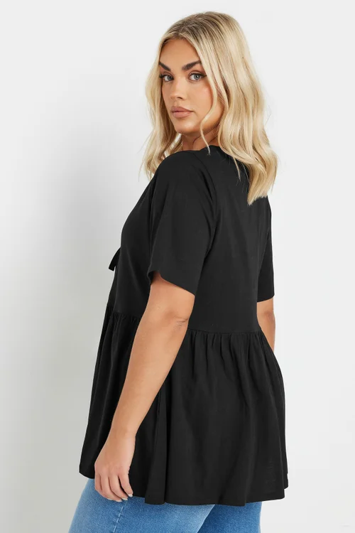 YOURS Curve Black Bow Tie Front Peplum Top - Size 20 Image 4