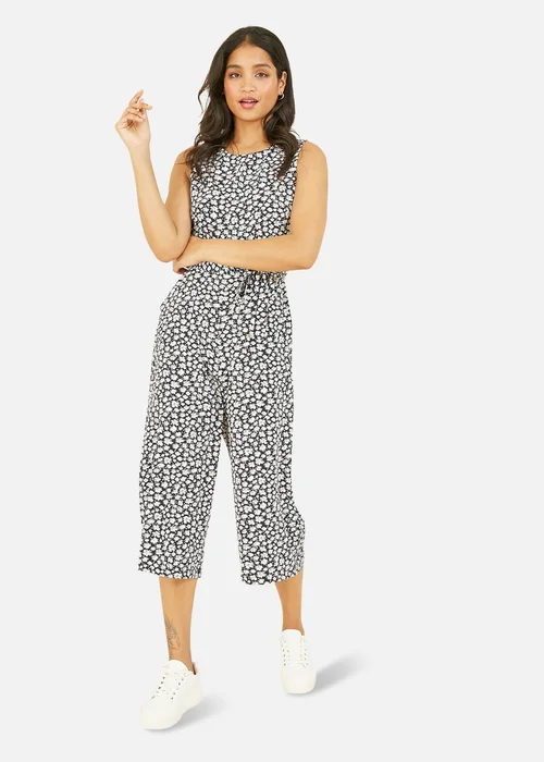 Yumi Black Ditsy Daisy Culotte Jumpsuit - 6 Image 1