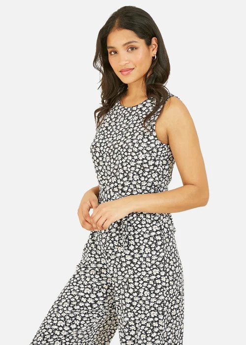 Yumi Black Ditsy Daisy Culotte Jumpsuit - 6 Image 2