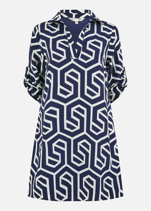 Yumi Navy Geo Print Tunic With Pockets - 14 Image 3