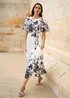 Yumi White Mirror Floral Design Pleated Midi Dress - 8 Image 2