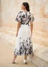 Yumi White Mirror Floral Design Pleated Midi Dress - 8 Image 3