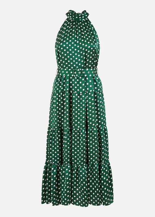 Yumi Green Spot Print Halter Midi Dress With Matching Belt - 16 Image 5