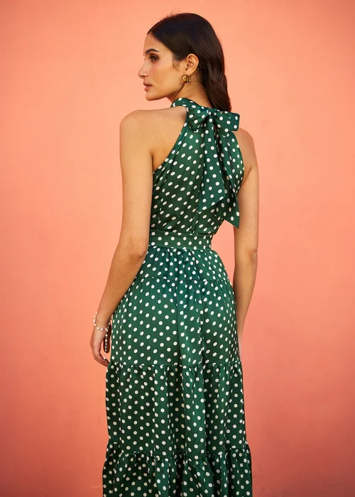 Yumi Green Spot Print Halter Midi Dress With Matching Belt - 8 Image 4
