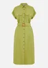 Yumi Green Viscose Linen Look Midi Shirt Dress With Wooden Belt - 8 Image 3