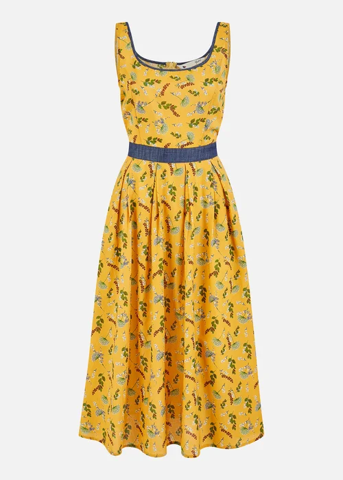 Yumi Mustard Floral Skater Dress With Denim Trims - 16 Image 4