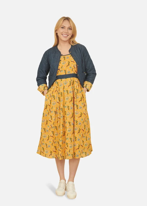 Yumi Mustard Floral Skater Dress With Denim Trims - 16 Image 2