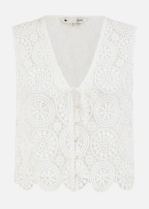 Yumi White Crochet Lace Tie Waistcoat - 16 Image 3