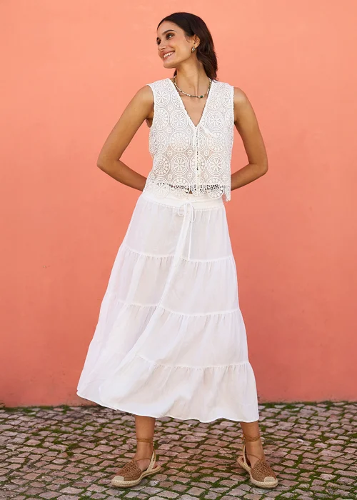 Yumi White Crochet Lace Tie Waistcoat - 16 Image 1