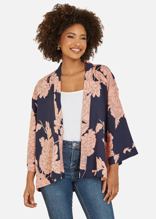 Yumi Navy Blossom Print Kimono - Size 22 Image 1