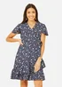 Yumi Navy Ditsy Floral Wrap Frill Dress - 22 Image 1
