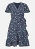 Yumi Navy Ditsy Floral Wrap Frill Dress - 22 Image 3