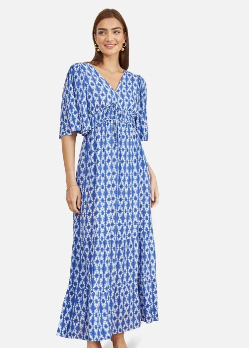 Yumi Blue Aztec Print Maxi Dress With Cross Over Back - 8 Image 1