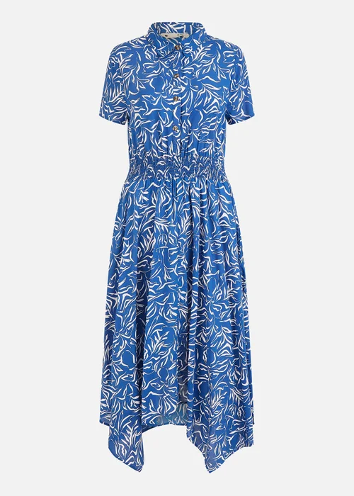 Yumi Blue Leaf Print Dip Hem Midi Shirt Dress - 8 Image 3
