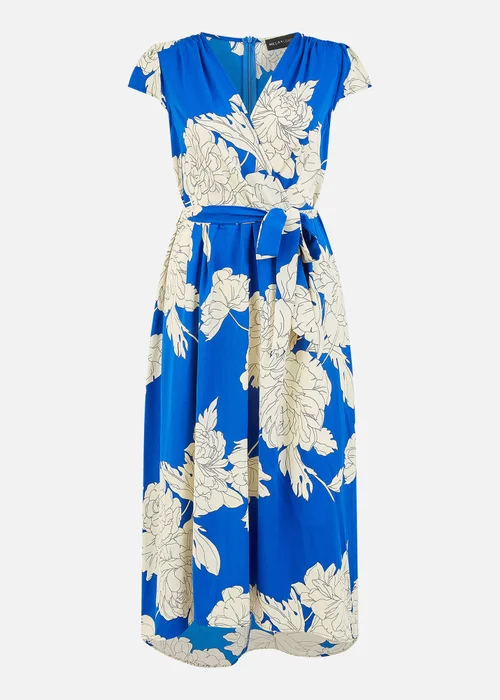 Yumi Blue Blossom Print Wrap Midi With Dipped Hem - 18 Image 4