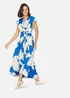 Yumi Blue Blossom Print Wrap Midi With Dipped Hem - 18 Image 3