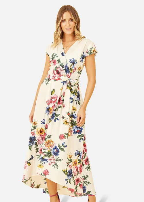 Yumi Ivory Floral Wrap Dip Hem Dress - 12 Image 1