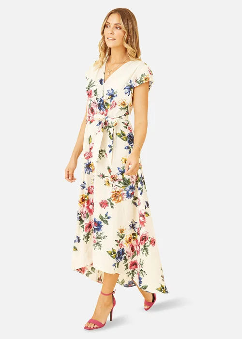 Yumi Ivory Floral Wrap Dip Hem Dress - 12 Image 2