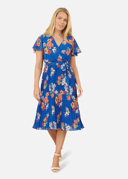 Yumi Blue Floral Pleated Wrap Dress - 16 Image 1