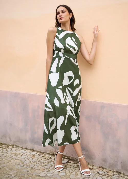 Yumi Green Cotton Abstract Print Maxi Dress With Tie Back - 16 Image 3