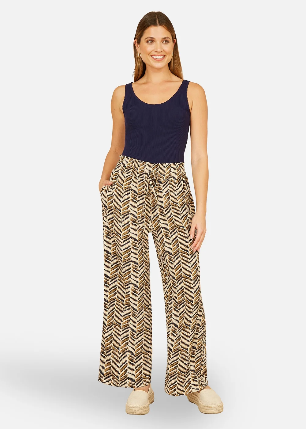 Yumi Brown Animal Print Relaxed Fit Trousers - 18 Image 1