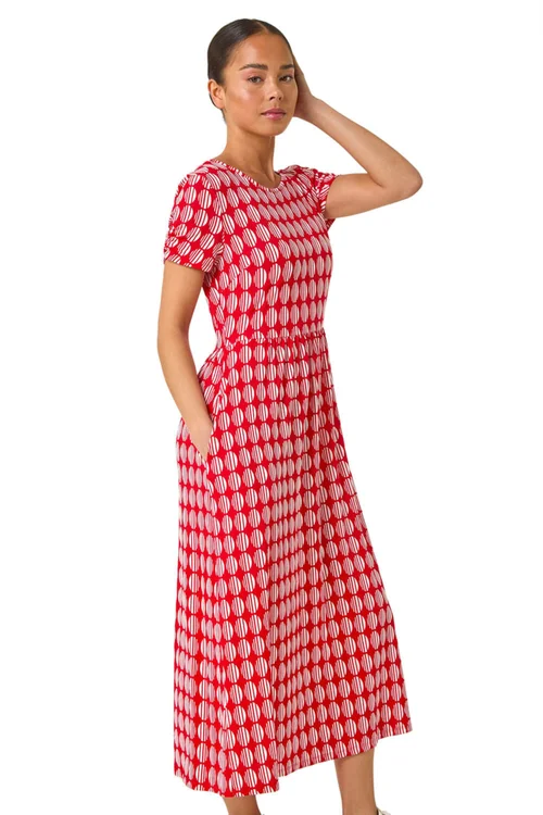 Roman Red Petite Geometric Spot Pocket Midi Dress - 16 Image 1