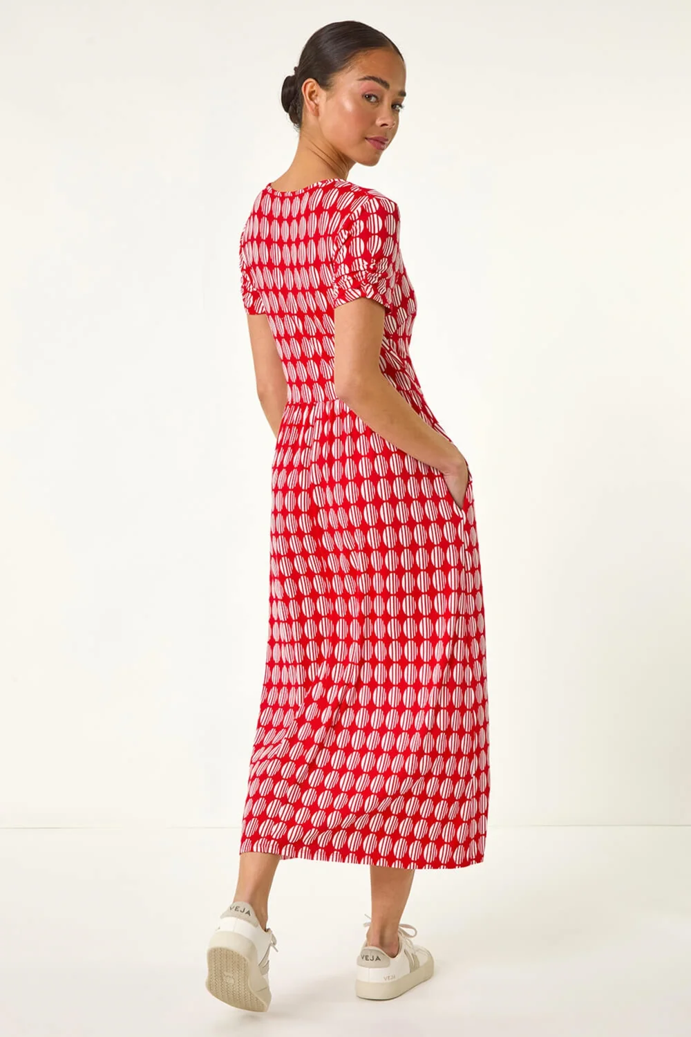 Roman Red Petite Geometric Spot Pocket Midi Dress - 16 Image 3