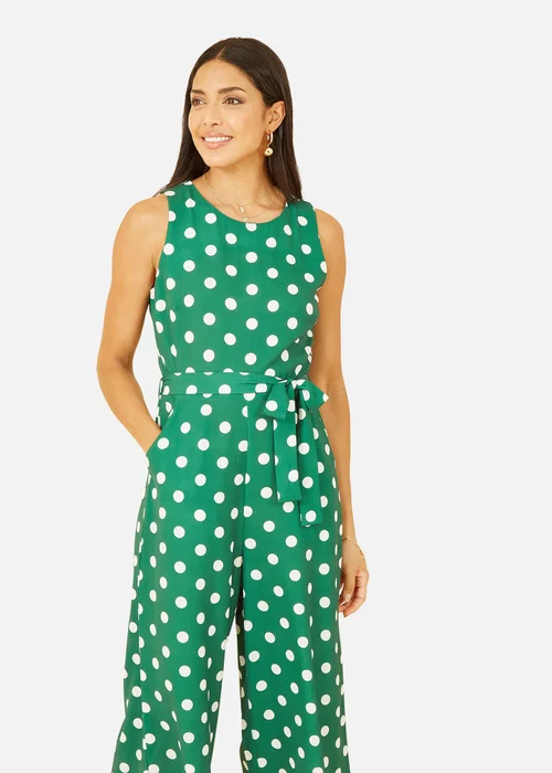Yumi Green Polka Dot Culotte Jumpsuit - Size 24 Image 2