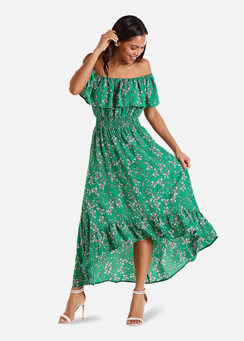 Yumi Green Floral Bardot Maxi Dress - 8 Image 1
