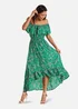 Yumi Green Floral Bardot Maxi Dress - 8 Image 1
