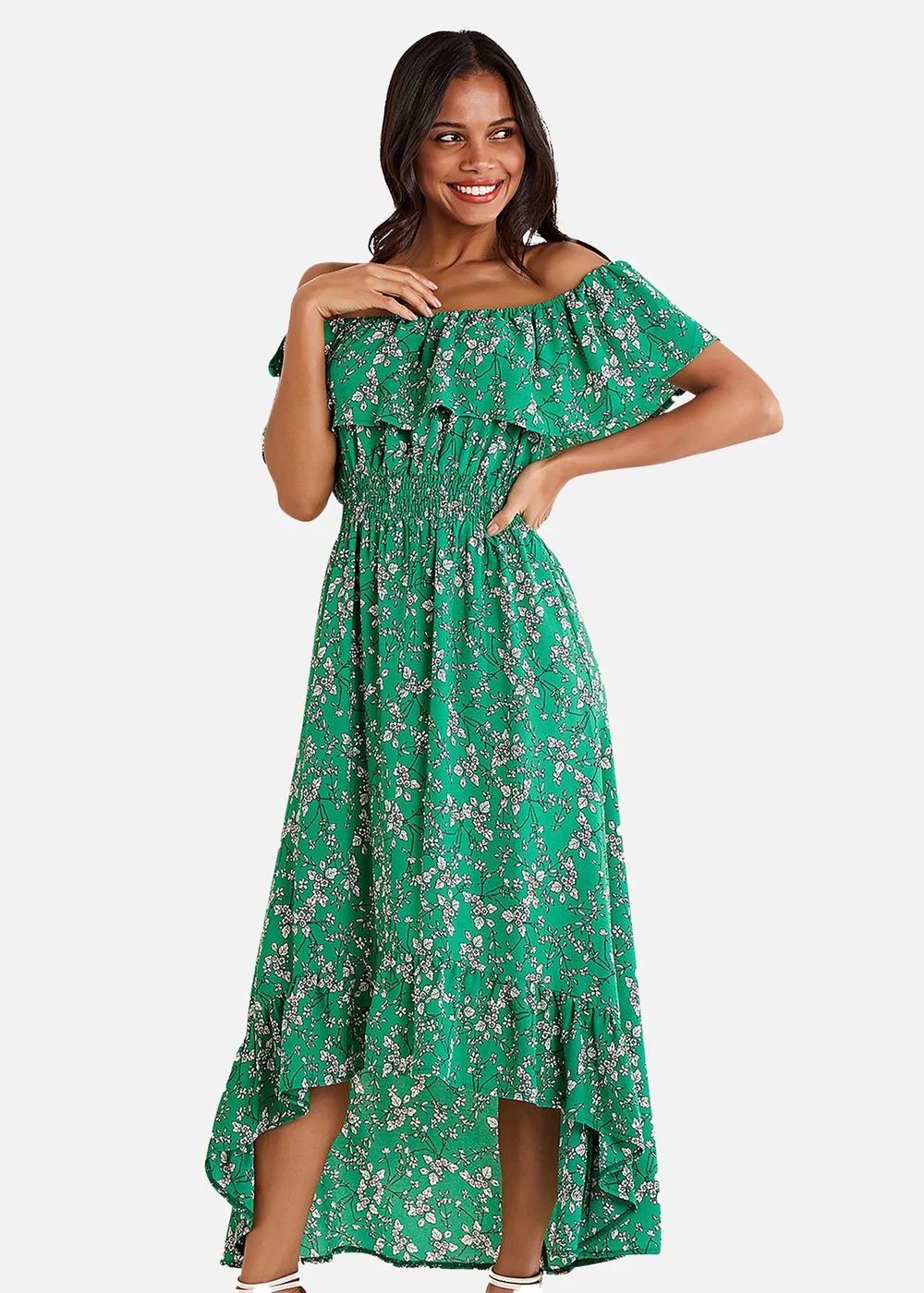 Yumi Green Floral Bardot Maxi Dress - 8 Image 2